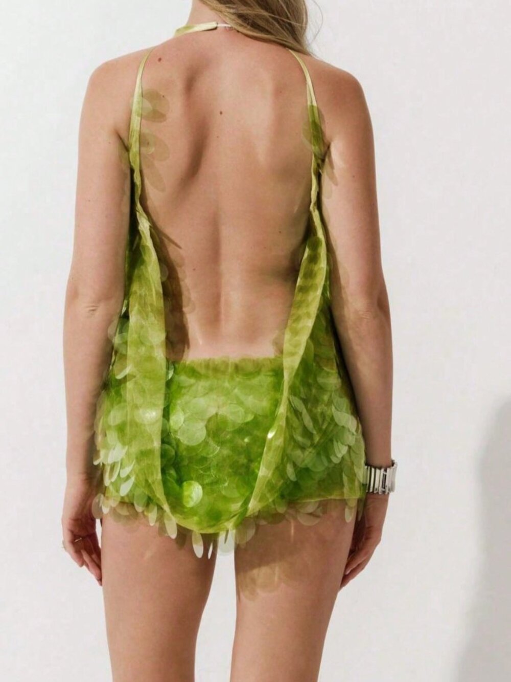 Green Vintage Women's Sequin Halter Bodycon Mini Dress - Picture 2 of 6